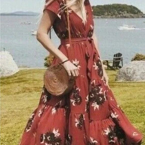 Free People “ All I got “ Rust Floral Maxi Dress size 10 worn once. - Picture 4 of 11